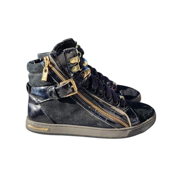 Michael Kors Glam Studded Patent Leather Distressed Hi-Top Sneakers 7 - Picture 2 of 10